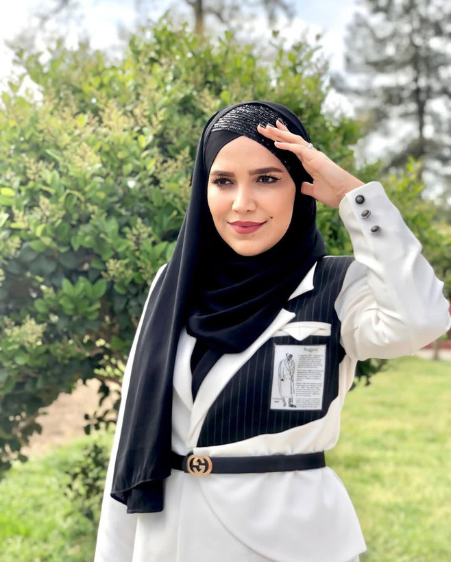 هدشال دو پیله پولکی مشکی کرپ حریر جت بلک